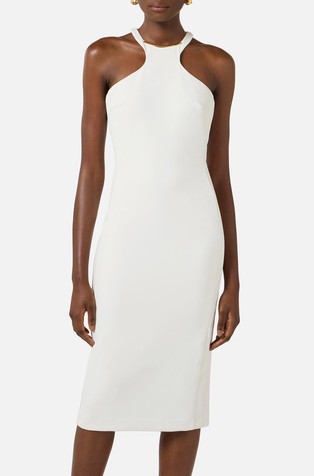 Obleka brez rokavov iz krep tkanine z dekorativnim elementom