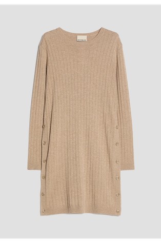 Ribbed knit dress with buttoned side slits
