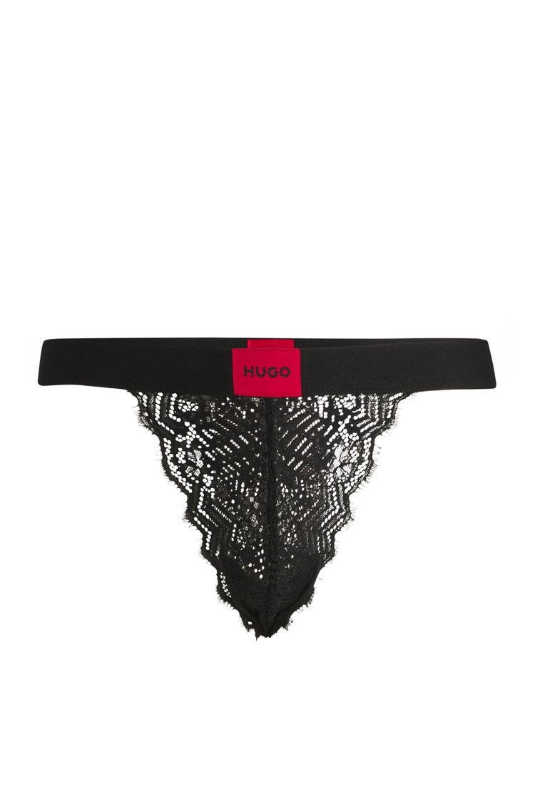 HUGO BOSS Thong in lace with logo label Black 2 
