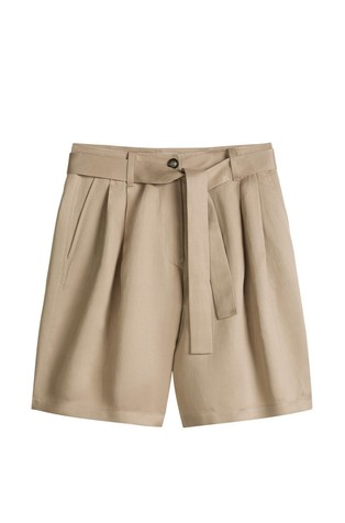 Kratke hlače z gubami iz tencel™ liocela in lana