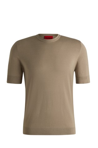 HUGO BOSS Regular fit pletena majica Rjava - Brown 4