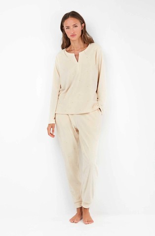 Pižama iz raztegljivega flisa s pikčastim vzorcem