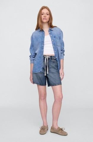 Denim shorts with drawstring