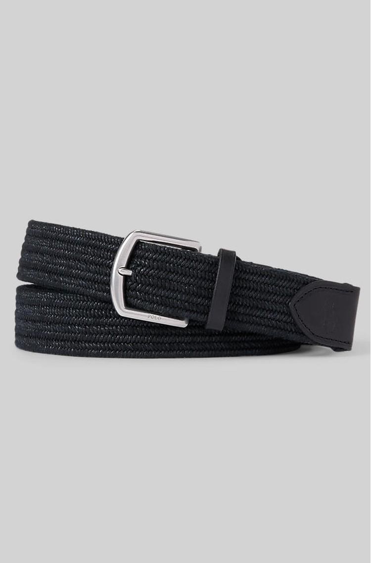 RALPH LAUREN Leather-trim Braided Belt Polo Black 