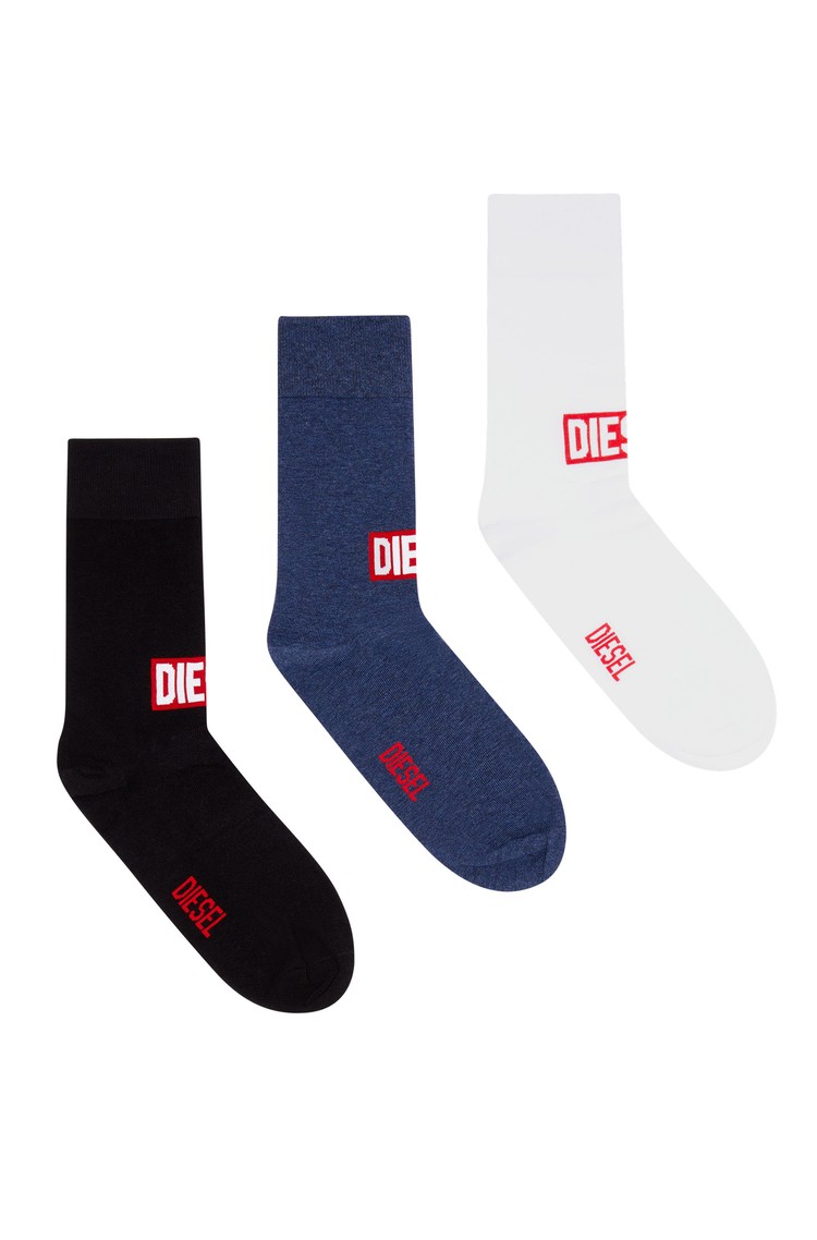 DIESEL Paket 3 parov nogavic z rdečim logotipom Večbarvna - White/Blue 