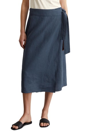 Linen wrap skirt with wide drawstring at the waist