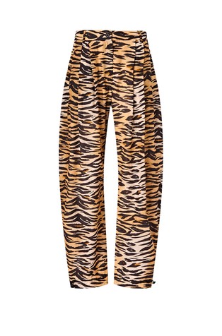 Barrel fit hlače iz bombaža in svile z živalskim vzorcem