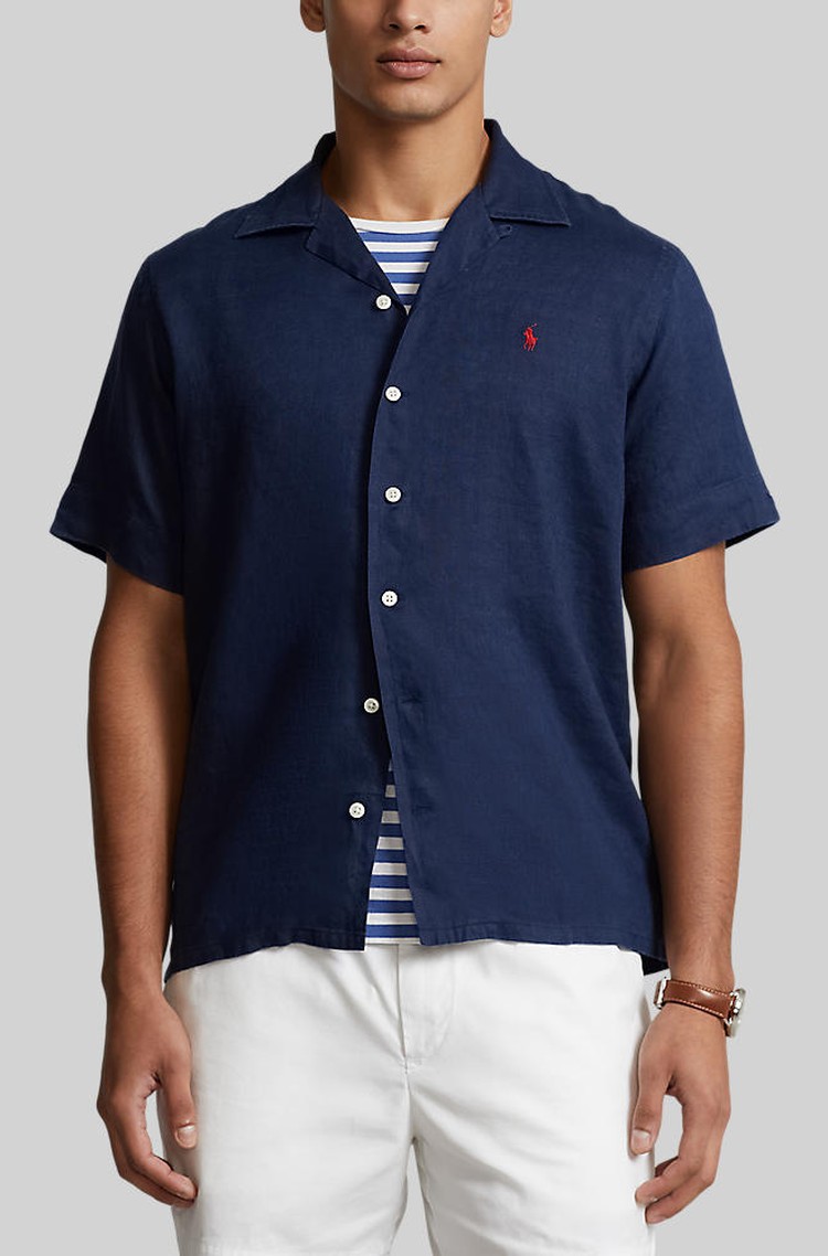 RALPH LAUREN Classic fit lanena srajca s kratkimi rokavi Modra - Blue 