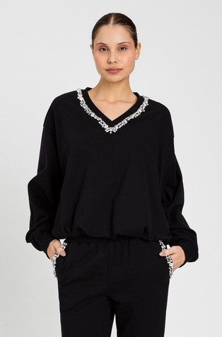 Balloon fit swetaer in cotton-blend with rhinestones