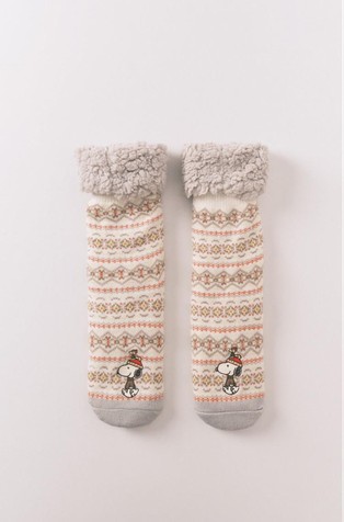 Snoopy border print fur socks