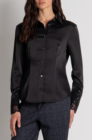 Satin shirt slim fit with lace and sequins