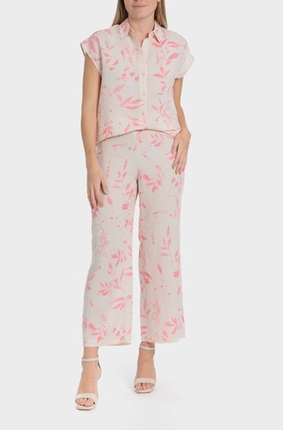 PUNT ROMA Viscose-linen trousers with floral pattern Beige / Pink 3