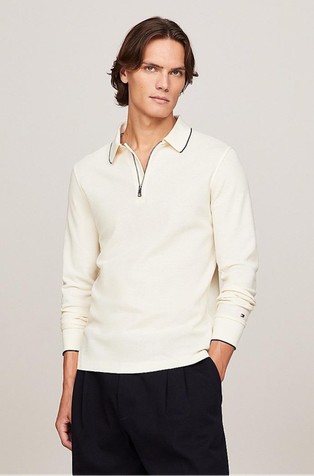 Honeycomb slim fit polo majica z dolgimi rokavi