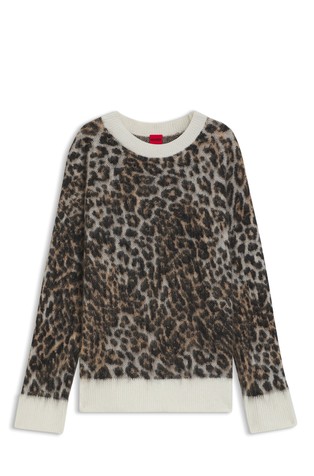 Loose-fit knitted sweater with leopard jacquard