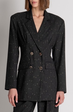 Long double breasted blazer made in pinstriped fabric