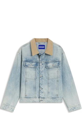 Relaxed fit bombažna denim jakna z žametnim ovratnikom