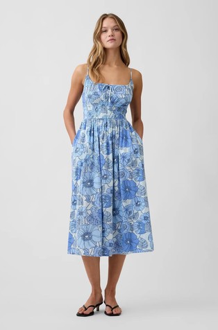 Patterned Tie-Front Midi Dress
