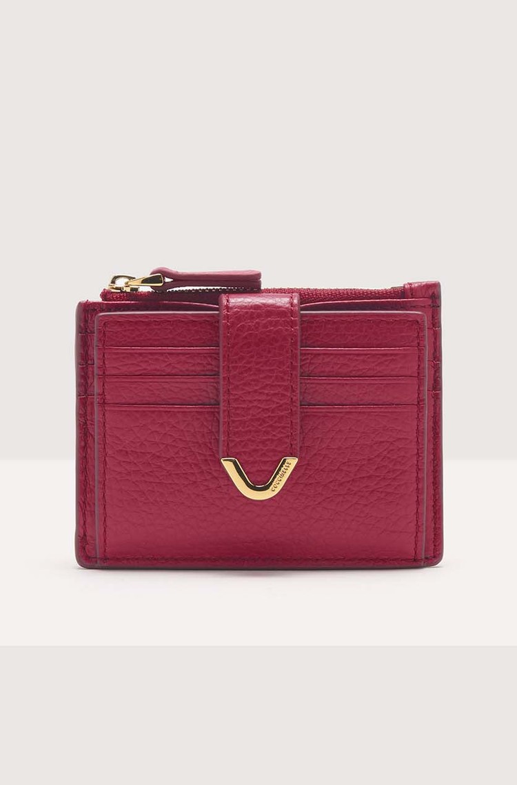 COCCINELLE Dew Grained Leather Card Holder Sangria 