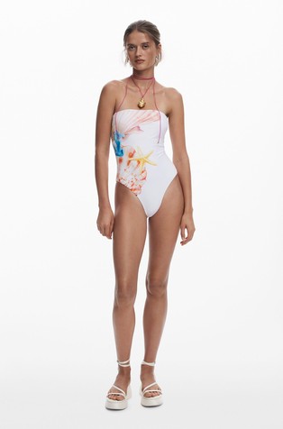 DESIGUAL Enodelne kopalke s potiskom Bela - White / Multi 5
