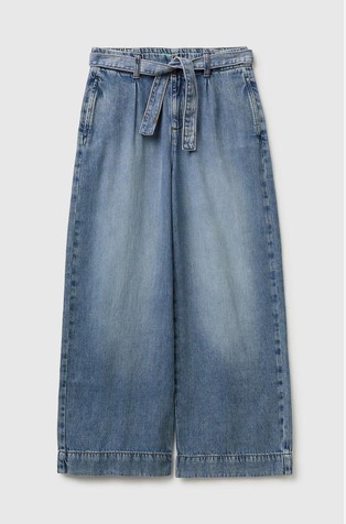 Jeans hlače s pasom in širokimi hlačnicami