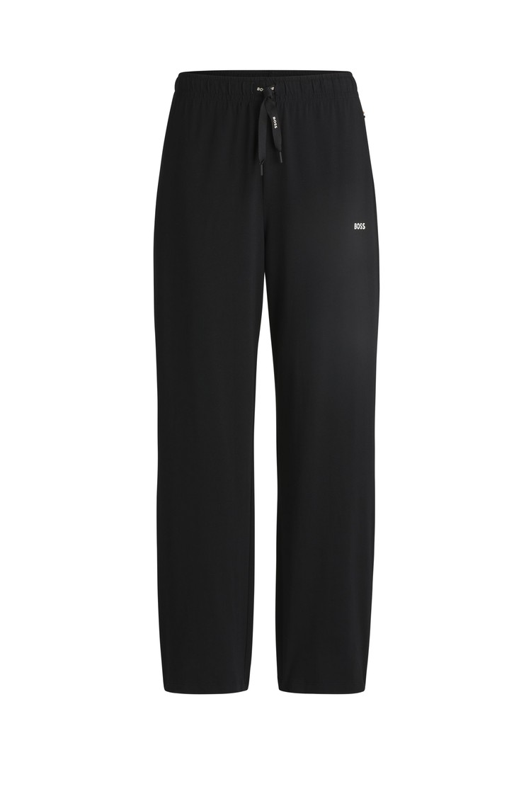 HUGO BOSS Bombažen spodnji del pižame z logo zatezno vrvico Črna - Black 