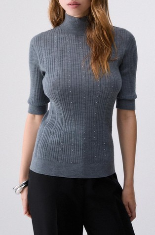 Wool knit top with rhinestones