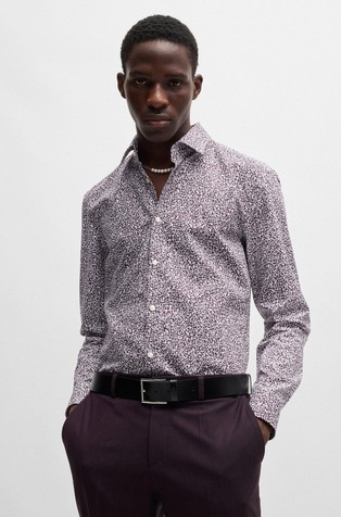 Slim fit srajca iz bombažnega platna z mikro vzorcem