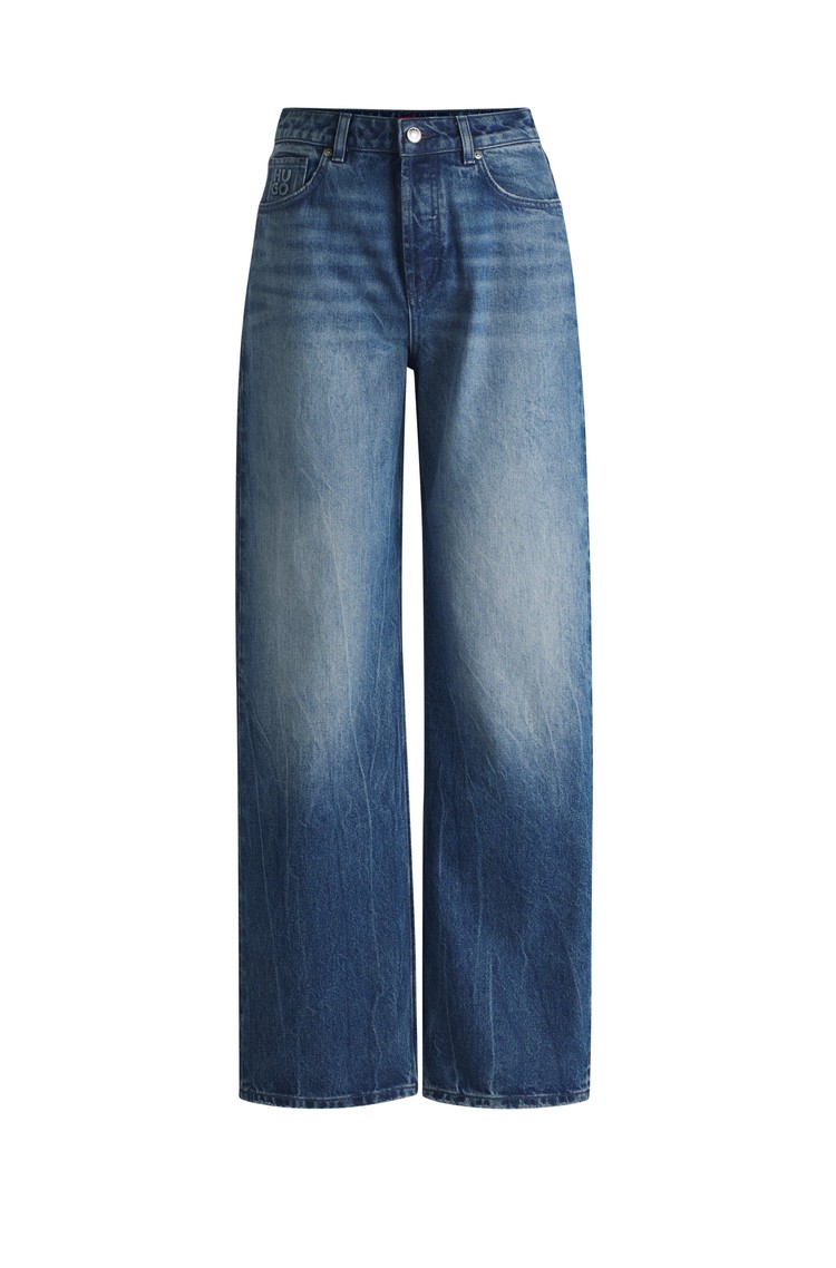 HUGO BOSS Ravne bombažne jeans hlače s širokimi hlačnicami Modra - Blue 