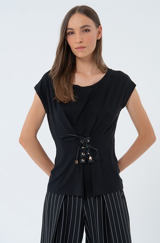 Jersey regular fit T-shirt with laces