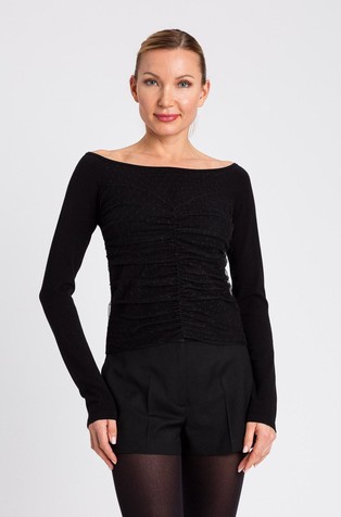 Long-sleeved top with plumetis tulle