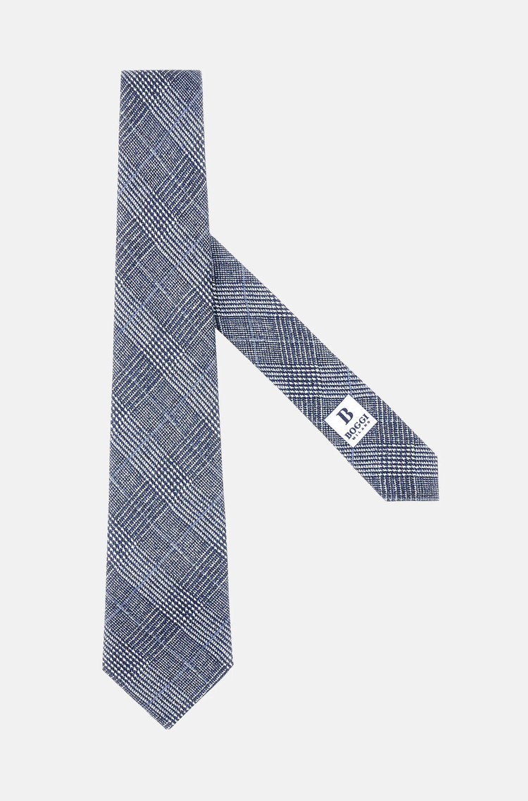 BOGGI MILANO Prince of Wales Check Tie in a Silk Blend Blue 