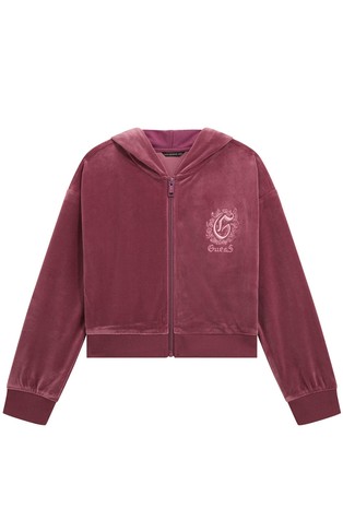 Velvet Full Zip Sweatshirt With Hood and Back Logo