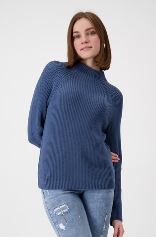 Stand-up collar knit jumper in cotton-blend