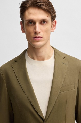 HUGO BOSS Slim fit suknjič iz raztegljive lanene mešanice Zelena - Dark Green 4