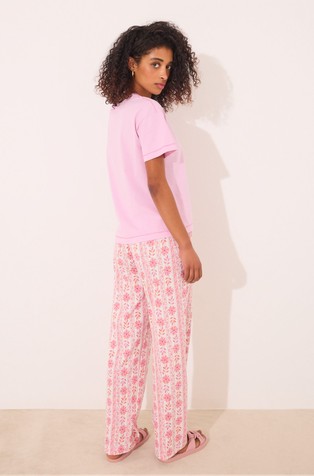 WOMEN'SECRET Long lounge cotton trouser with flower pattern White / Pink 2