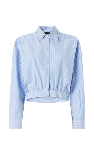 Cropped striped shirt with rhinestones
