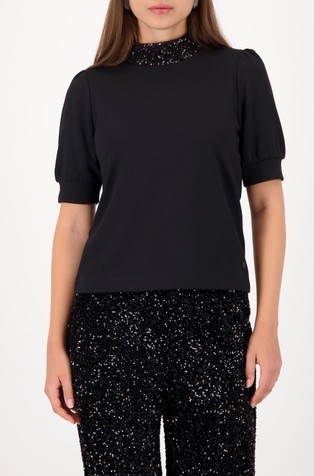 Majica s kratkimi rokavi in ovratnikom z bleščicami