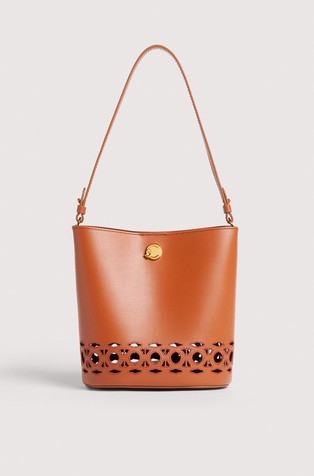 Nikla Small Leather Bucket Bag with Embroidery