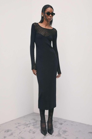 Lace-effect knit midi dress