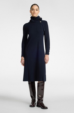 Knitted dress with detachable collar and logo buttons