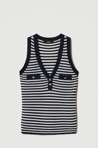 TWINSET Pleten top brez rokavov s črtastim vzorcem iz lureksa Modra - Two-Tone Sugar / Deep Blue 2