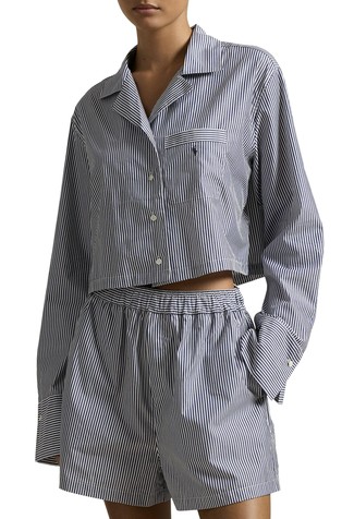 Srajčna pižama s kratkimi hlačami iz črtastega poplina