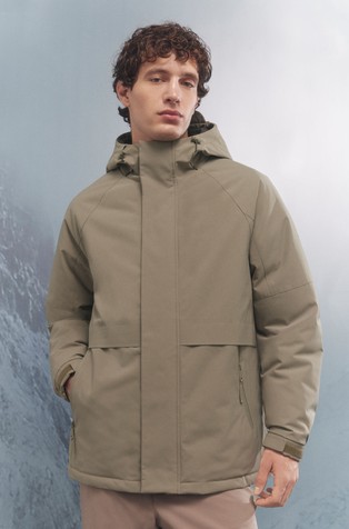 Padded water-repellent parka with hood