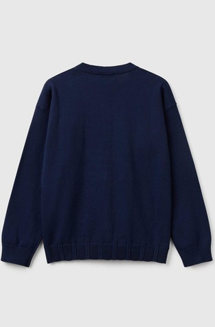 BENETTON Pure cotton crew neck cardigan Dark Blue 2