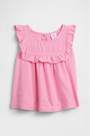 Majica iz lanene mešanice z volančki za malčice