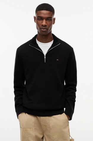 Slim fit pleten pulover z delno zadrgo