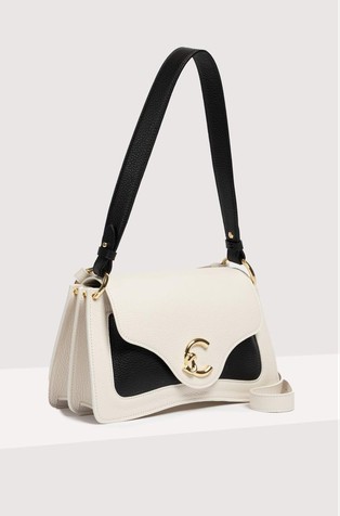 COCCINELLE C-Me Bicolor Leather Handbag White/Black 2