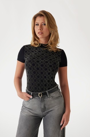 All-over rhinestone logo T-shirt