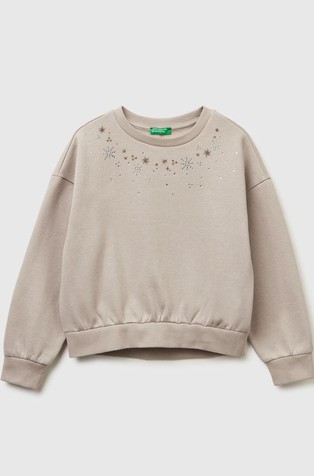 Warm sweatshirt with print and rhinestones