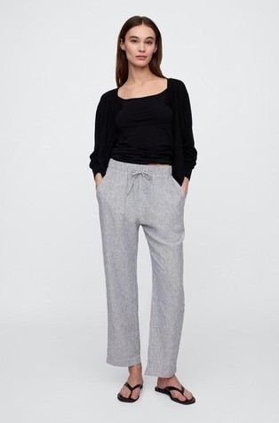 Mid Rise Linen-Blend Stripe Easy Pants